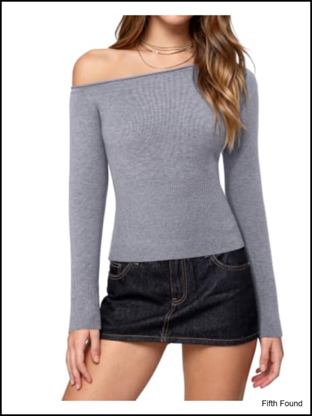 Cashmere Blend Off Shoulder Sweater Fitted Ribbed Knit Pullover
